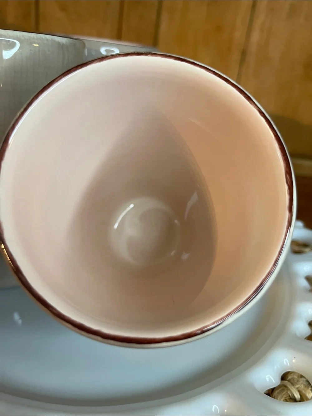 Discontinued Set of 3 Pottery Barn Oversized Mugs- Morning Story- Taupe and Pink
